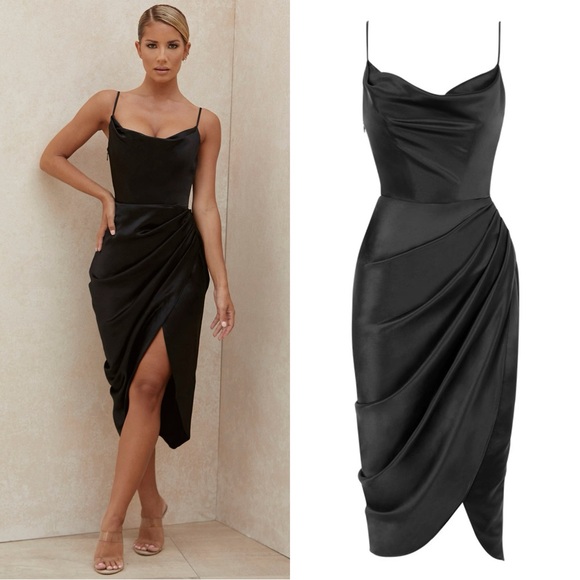House of CB Dresses & Skirts - HOUSE OF CB Reva Black Satin Cowl Neck Corset Midi Dress XS Party